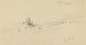Bosrijke heuveltop, heuvelachtige vallei, zon door Frederic Edwin Church